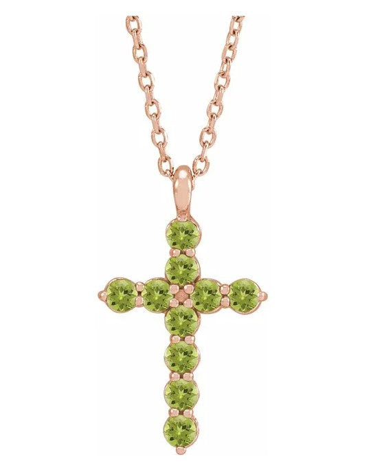 14KT GOLD 0.50 CTW ROUND PERIDOT CROSS NECKLACE Rose