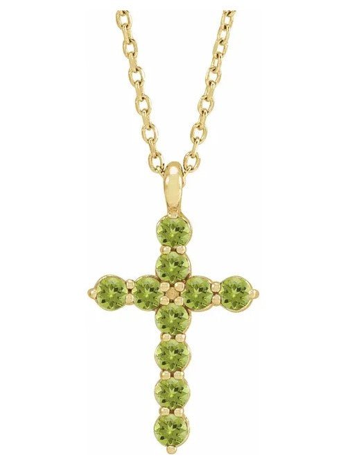 14KT GOLD 0.50 CTW ROUND PERIDOT CROSS NECKLACE Yellow