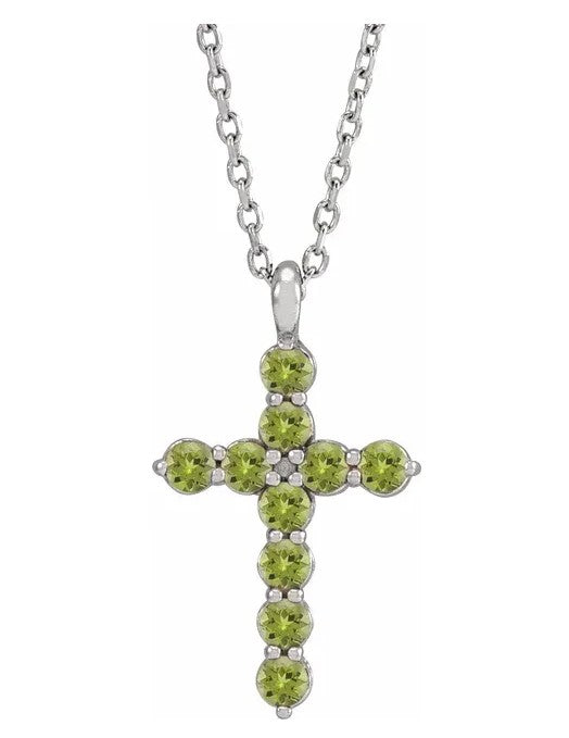 14KT GOLD 0.50 CTW ROUND PERIDOT CROSS NECKLACE White
