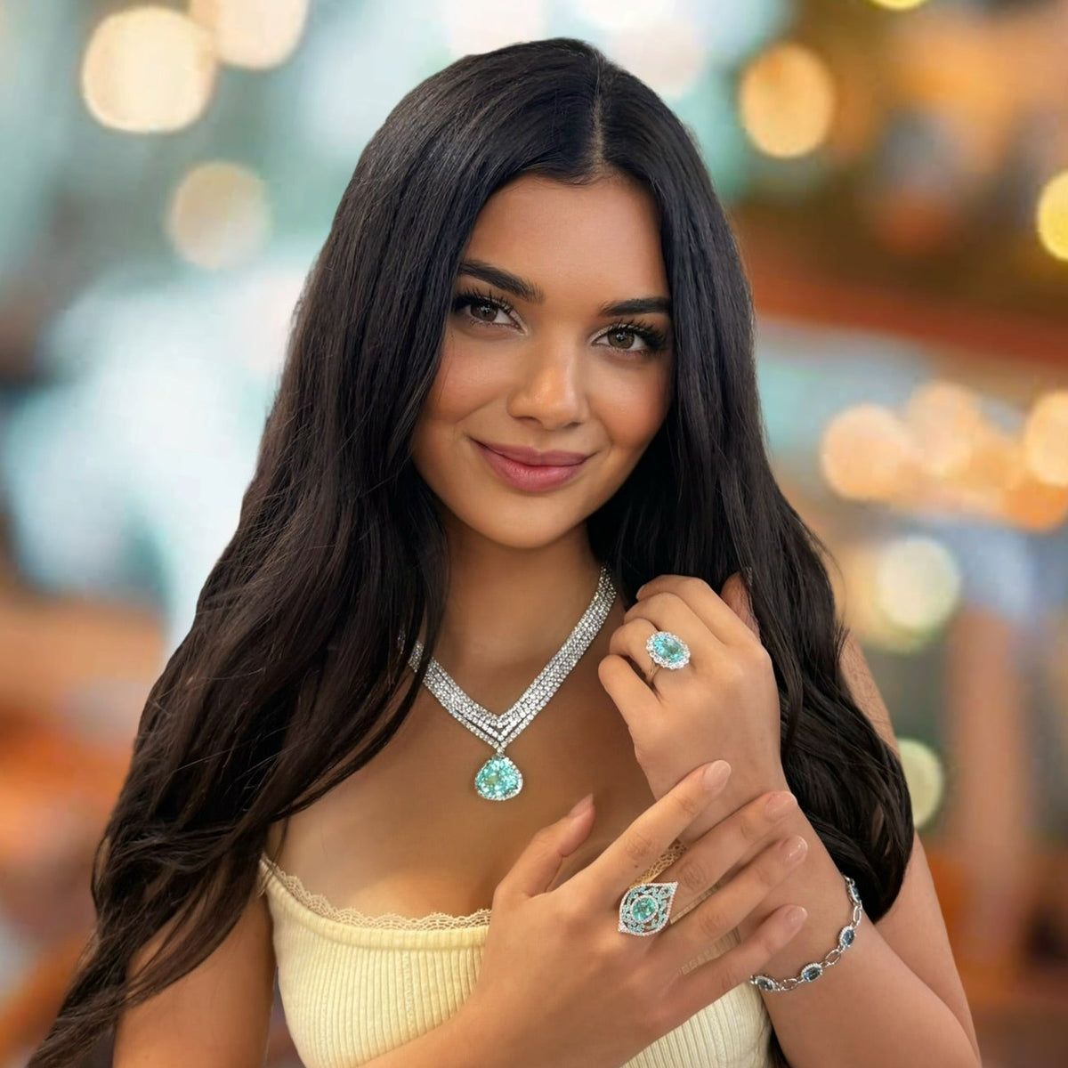 Juleve 18kt White Gold 3.56 ct Paraiba Tourmaline & 0.60 ctw Diamond Ring 5.5,6,6.5,7,7.5