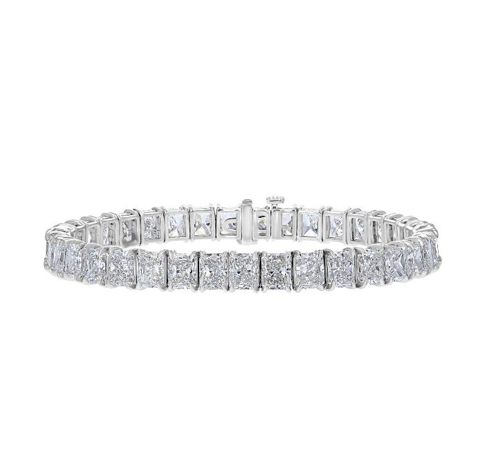 PLATINUM 27 CTW RADIANT DIAMOND 4 PRONG TENNIS BRACELET 7"