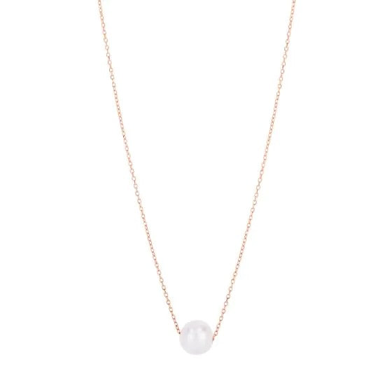Emilique 14kt Gold 7mm Pearl Solitaire Necklace Rose
