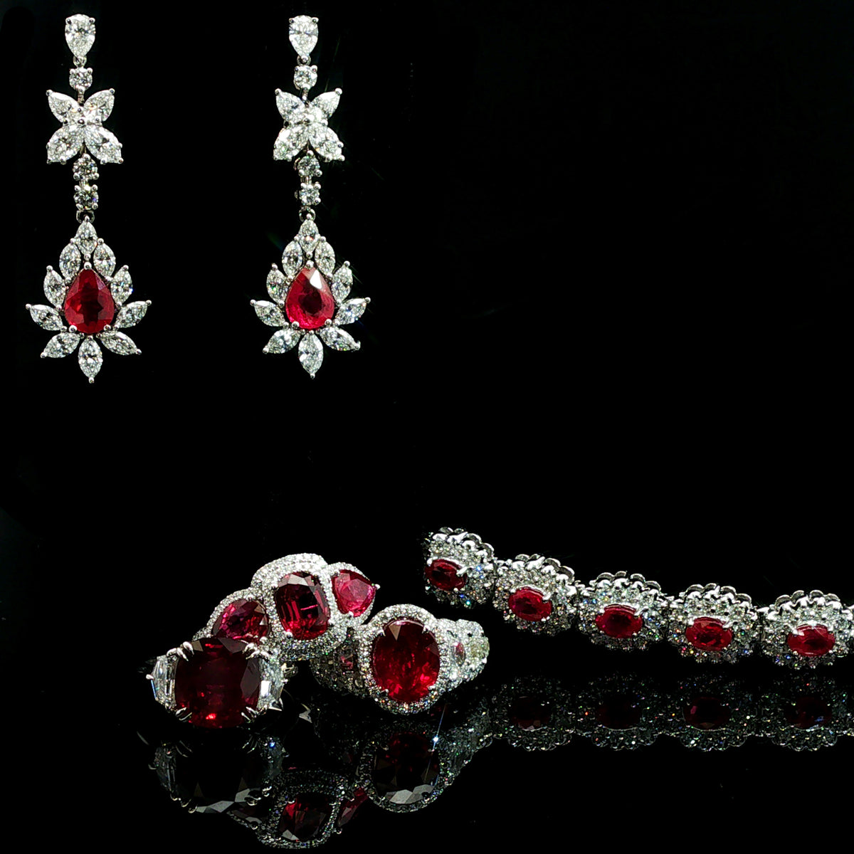 Juleve 18kt White Gold 2.73 ctw Ruby & 5.70 ctw Diamond Dangle Earrings