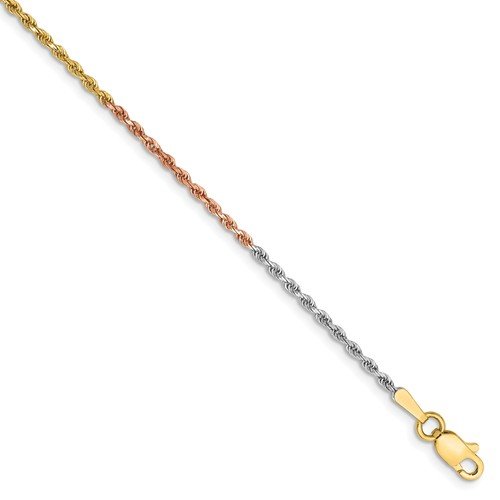 14KT GOLD 1.5MM SOLID HANDMADE ROPE CHAIN BRACELET-4 LENGTHS & 4 COLORS 6 Inch / Yellow, White, and Rose,7 Inch / Yellow, White, and Rose,8 Inch / Yellow, White, and Rose,9 Inch / Yellow, White, and Rose