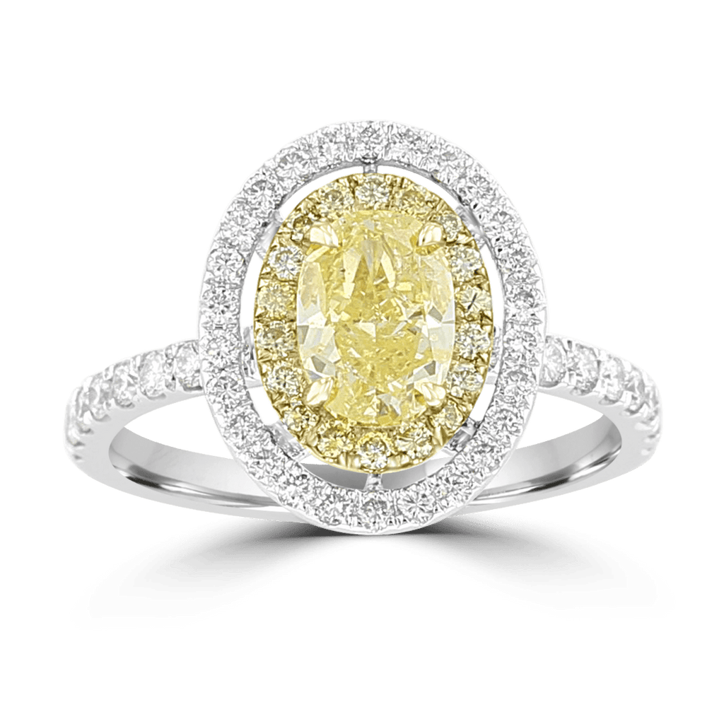 18KT White Gold 1.60 CTW Yellow Diamond Oval Halo Ring 4,4.5,5,5.5,6,6.5,7,7.5,8,8.5,9