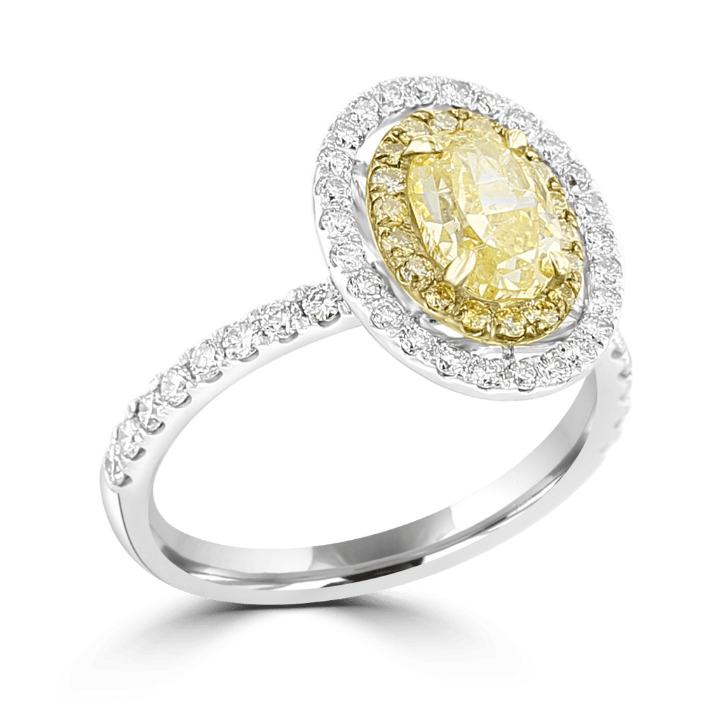 18KT White Gold 1.60 CTW Yellow Diamond Oval Halo Ring 4,4.5,5,5.5,6,6.5,7,7.5,8,8.5,9