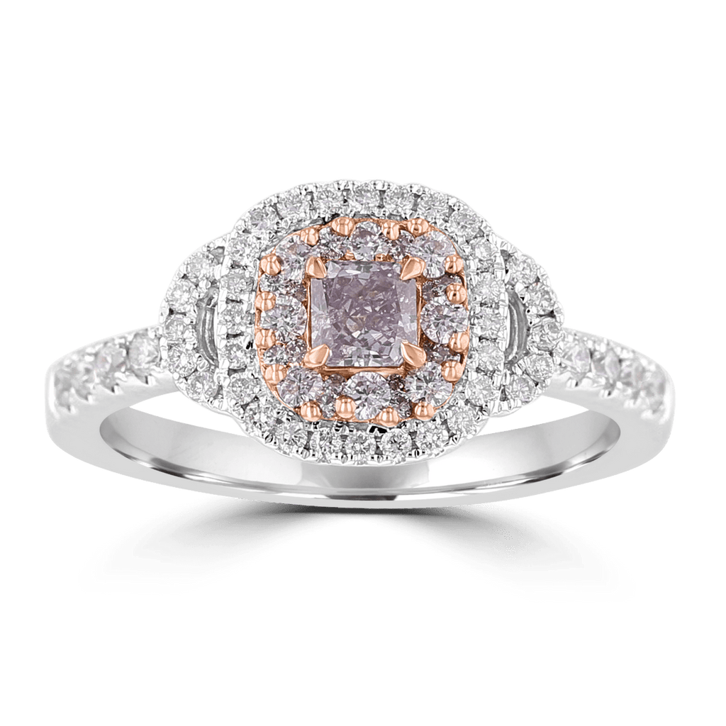 18KT Two-Tone Gold .72 CTW Pink Diamond Double Halo Ring 4,4.5,5,5.5,6,6.5,7,7.5,8,8.5,9