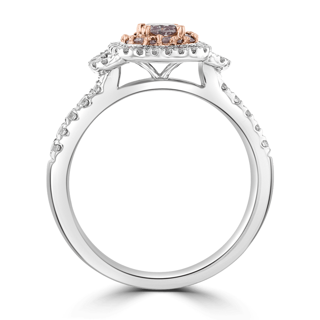 18KT Two-Tone Gold .72 CTW Pink Diamond Double Halo Ring 4,4.5,5,5.5,6,6.5,7,7.5,8,8.5,9