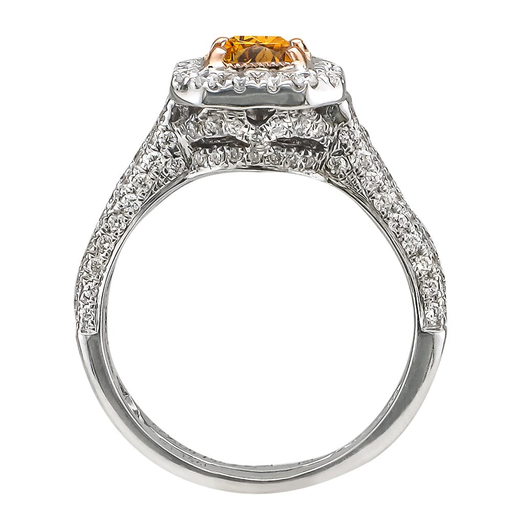 JULEVE 18KT TWO-TONE GOLD 1.90 CTW FANCY COLORED DIAMOND HALO RING 4,4.5,5,5.5,6,6.5,7,7.5,8,8.5,9