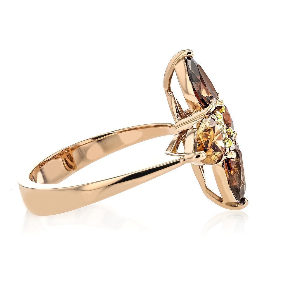 JULEVE 18KT GOLD FANCY CHAMPAGNE & WHITE DIAMOND RING 4,4.5,5,5.5,6,6.5,7,7.5,8,8.5,9