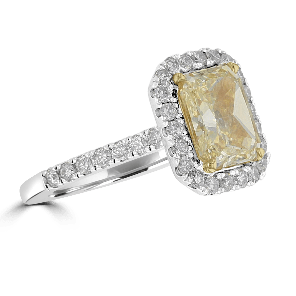 14KT White Gold 3.78 CTW Yellow Diamond Emerald Style Halo Ring 4,4.5,5,5.5,6,6.5,7,7.5,8,8.5,9