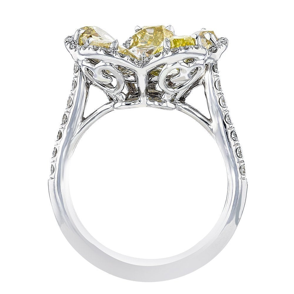 14 Karat Yellow Gold Flower Ring with 1.08 Carat of Diamonds - Fashion Rings