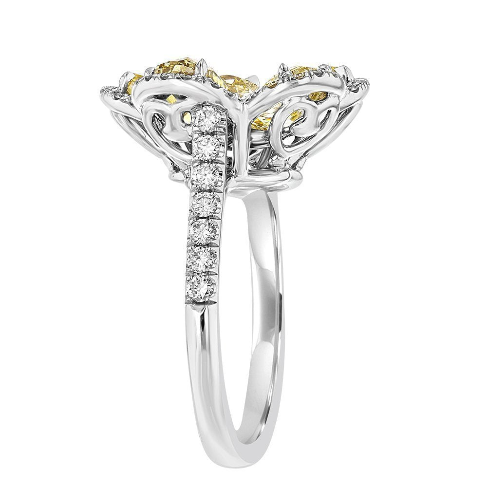 14 Karat Yellow Gold Flower Ring with 1.08 Carat of Diamonds - Fashion Rings