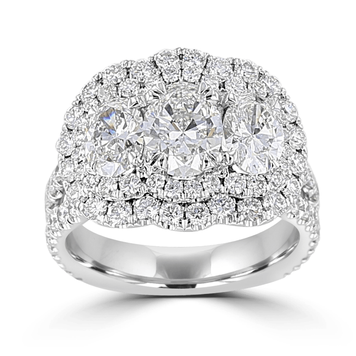 Platinum 3.76 CTW Diamond 3 Stone Double Halo Ring 4,4.5,5,5.5,6,6.5,7,7.5,8,8.5,9