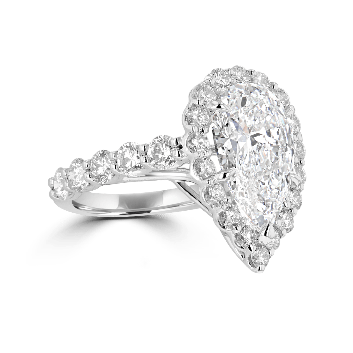 Platinum 7.82 CTW Diamond Pear Shape Halo Ring 4,4.5,5,5.5,6,6.5,7,7.5,8,8.5,9