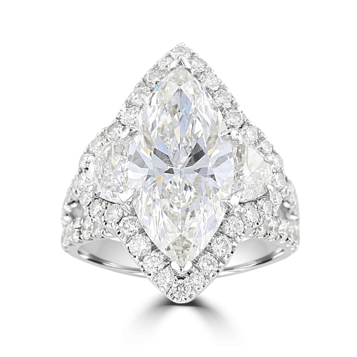 18KT White Gold 7.63 CTW Diamond Marquise Halo 3 Stone Ring 4,4.5,5,5.5,6,6.5,7,7.5,8,8.5,9