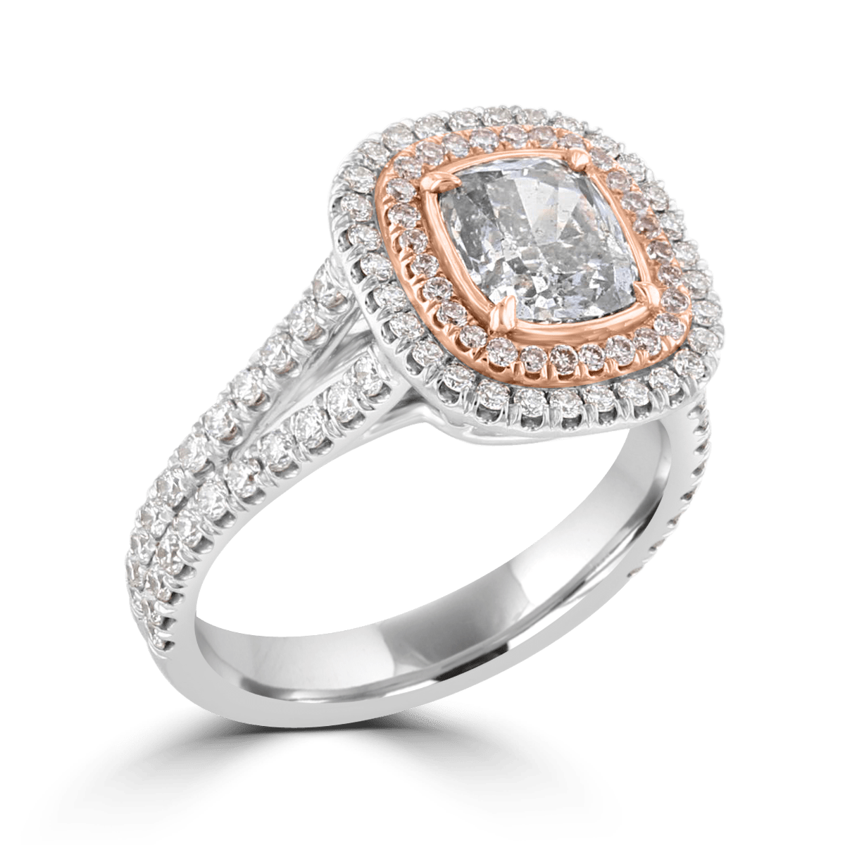 18KT WHITE GOLD 2.43 CTW GRAY, PINK, & NEAR COLORLESS DIAMOND HALO