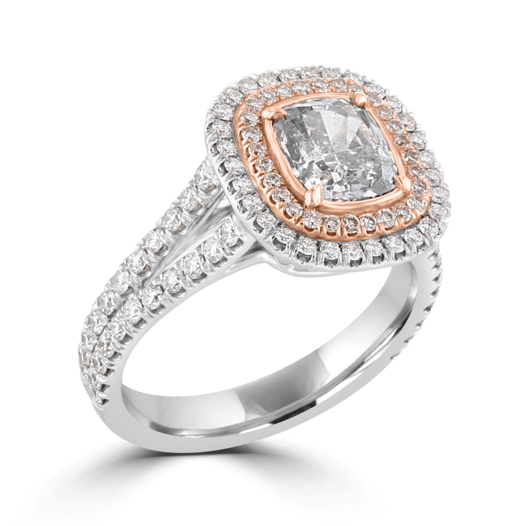 18KT White Gold 2.43 CTW Gray, Pink, & Near Colorless Diamond Halo Ring 4,4.5,5,5.5,6,6.5,7,7.5,8,8.5,9