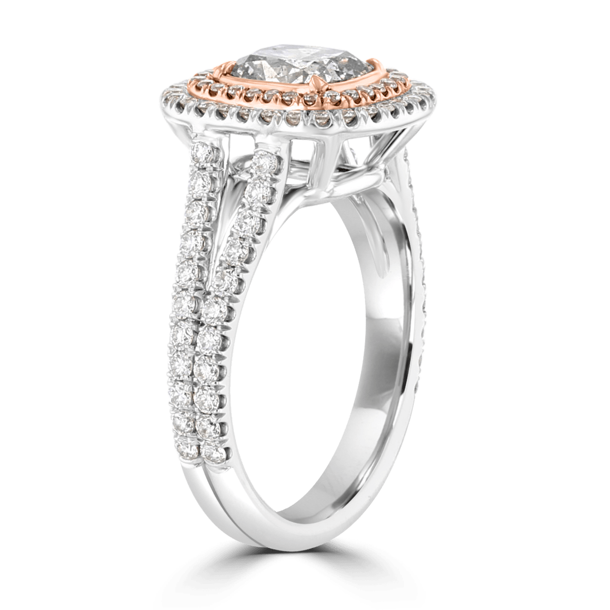 18KT White Gold 2.43 CTW Gray, Pink, & Near Colorless Diamond Halo Ring 4,4.5,5,5.5,6,6.5,7,7.5,8,8.5,9