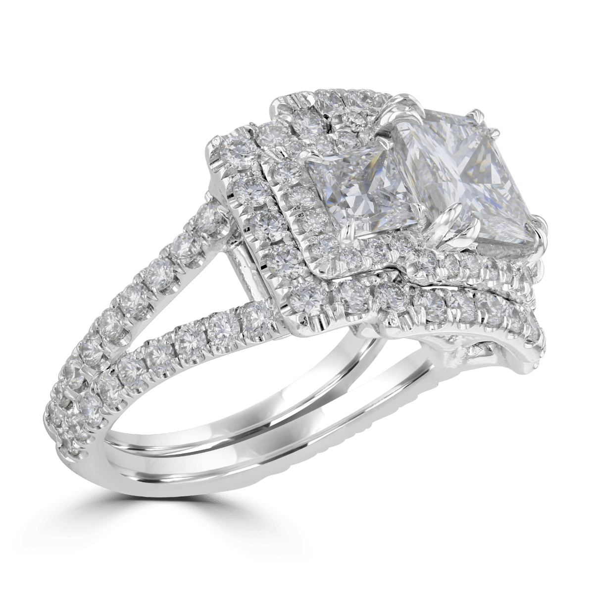 Platinum 5.63 CTW Diamond Double Halo 3 Stone Ring 4,4.5,5,5.5,6,6.5,7,7.5,8,8.5,9