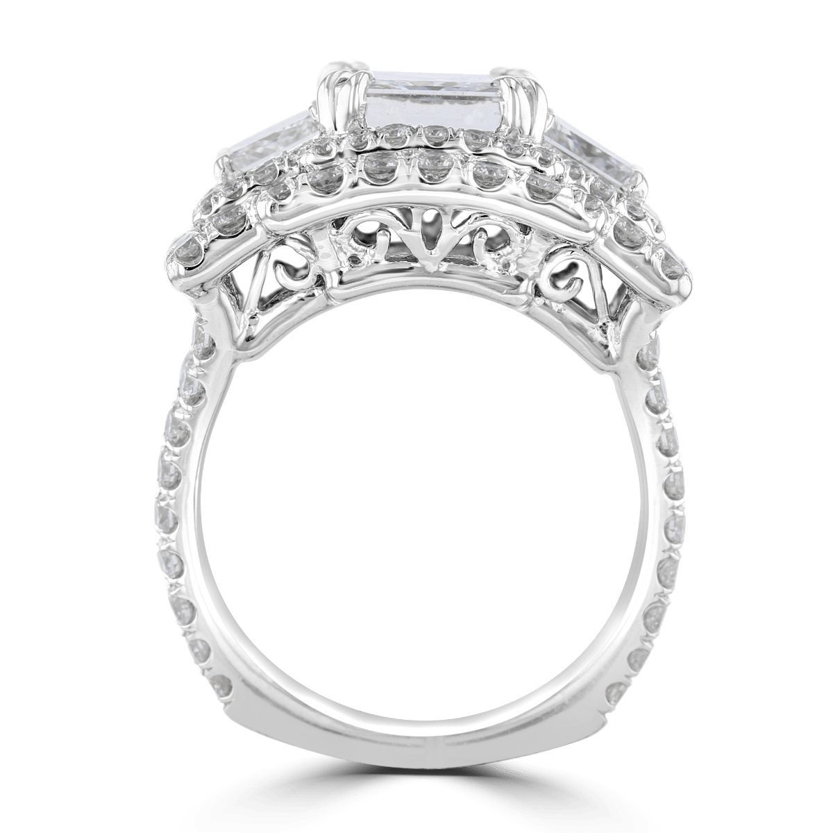 Platinum 5.63 CTW Diamond Double Halo 3 Stone Ring 4,4.5,5,5.5,6,6.5,7,7.5,8,8.5,9
