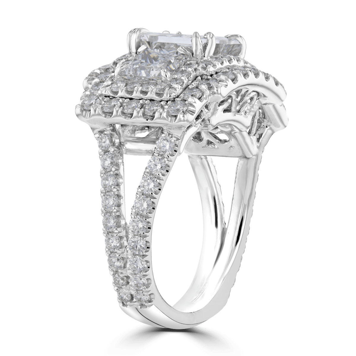Platinum 5.63 CTW Diamond Double Halo 3 Stone Ring 4,4.5,5,5.5,6,6.5,7,7.5,8,8.5,9
