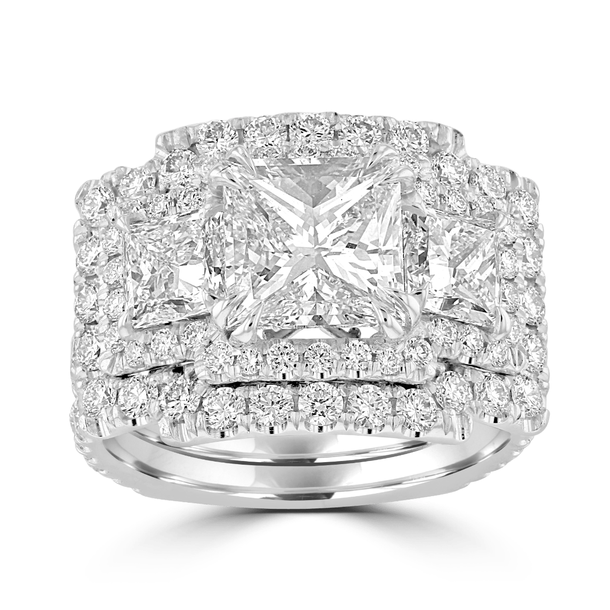 Platinum 5.63 CTW Diamond Double Halo 3 Stone Ring 4,4.5,5,5.5,6,6.5,7,7.5,8,8.5,9