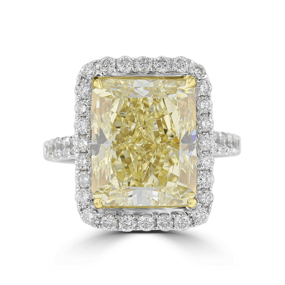 18KT White Gold 10.03 CT Yellow Diamond Radiant Halo Ring 4,4.5,5,5.5,6,6.5,7,7.5,8,8.5,9