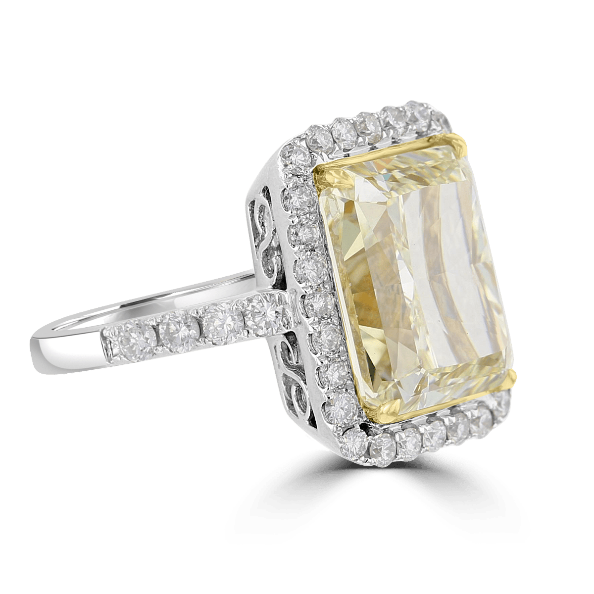 18KT White Gold 10.03 CT Yellow Diamond Radiant Halo Ring 4,4.5,5,5.5,6,6.5,7,7.5,8,8.5,9