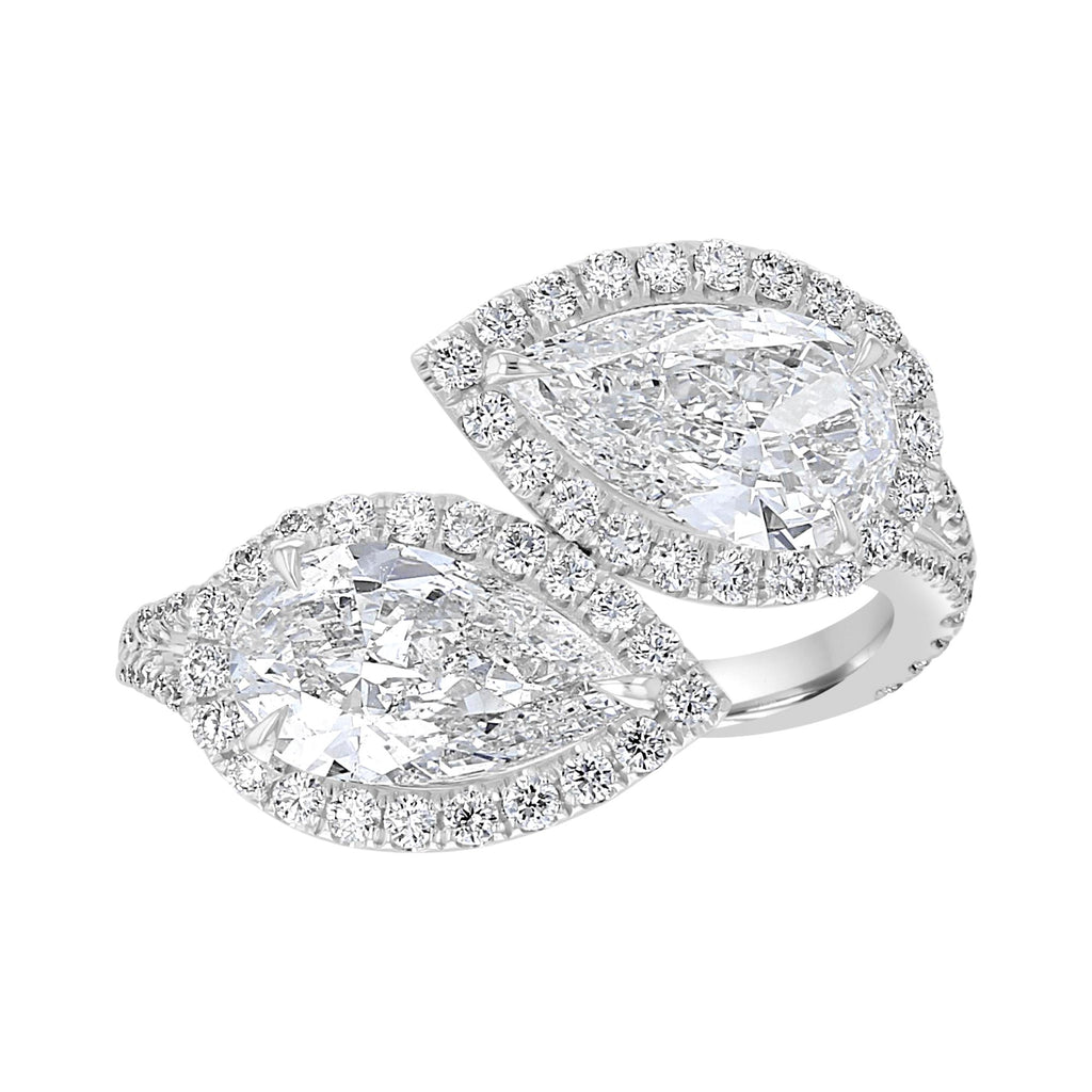18KT White Gold 3.03 CTW Diamond Bypass Pear Halo Ring 4,4.5,5,5.5,6,6.5,7,7.5,8,8.5,9