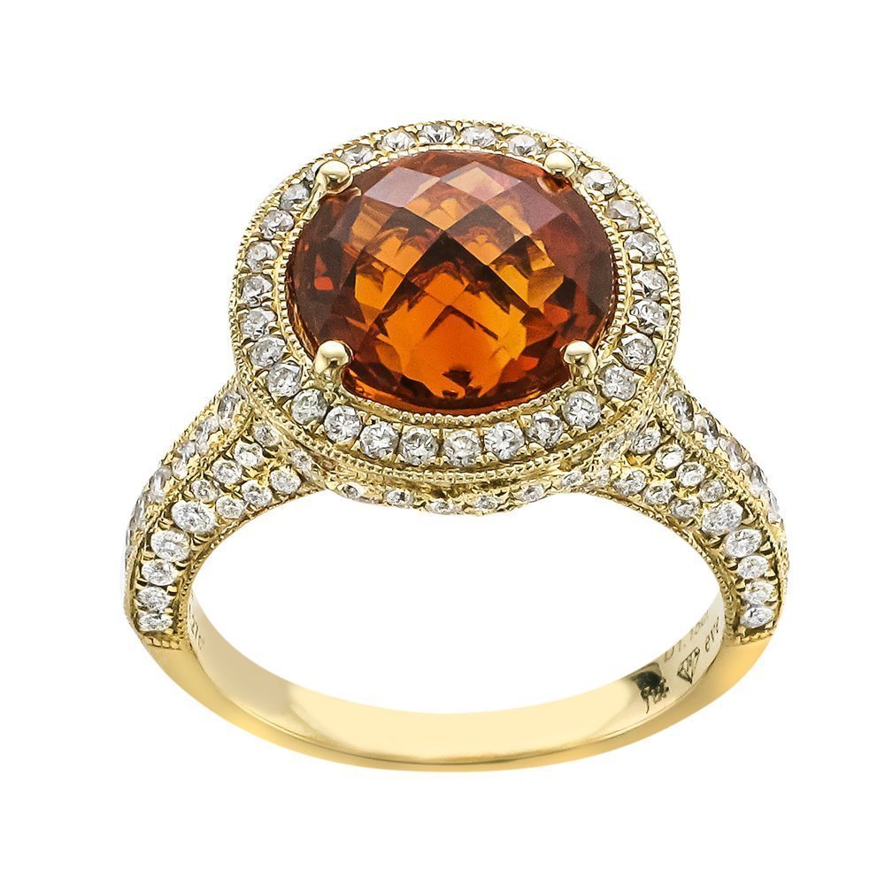 JULEVE 18KT TWO TONE GOLD 4.26 CT CITRINE AND 1.15 CTW DIAMOND RING 4,4.5,5,5.5,6,6.5,7,7.5,8,8.5,9