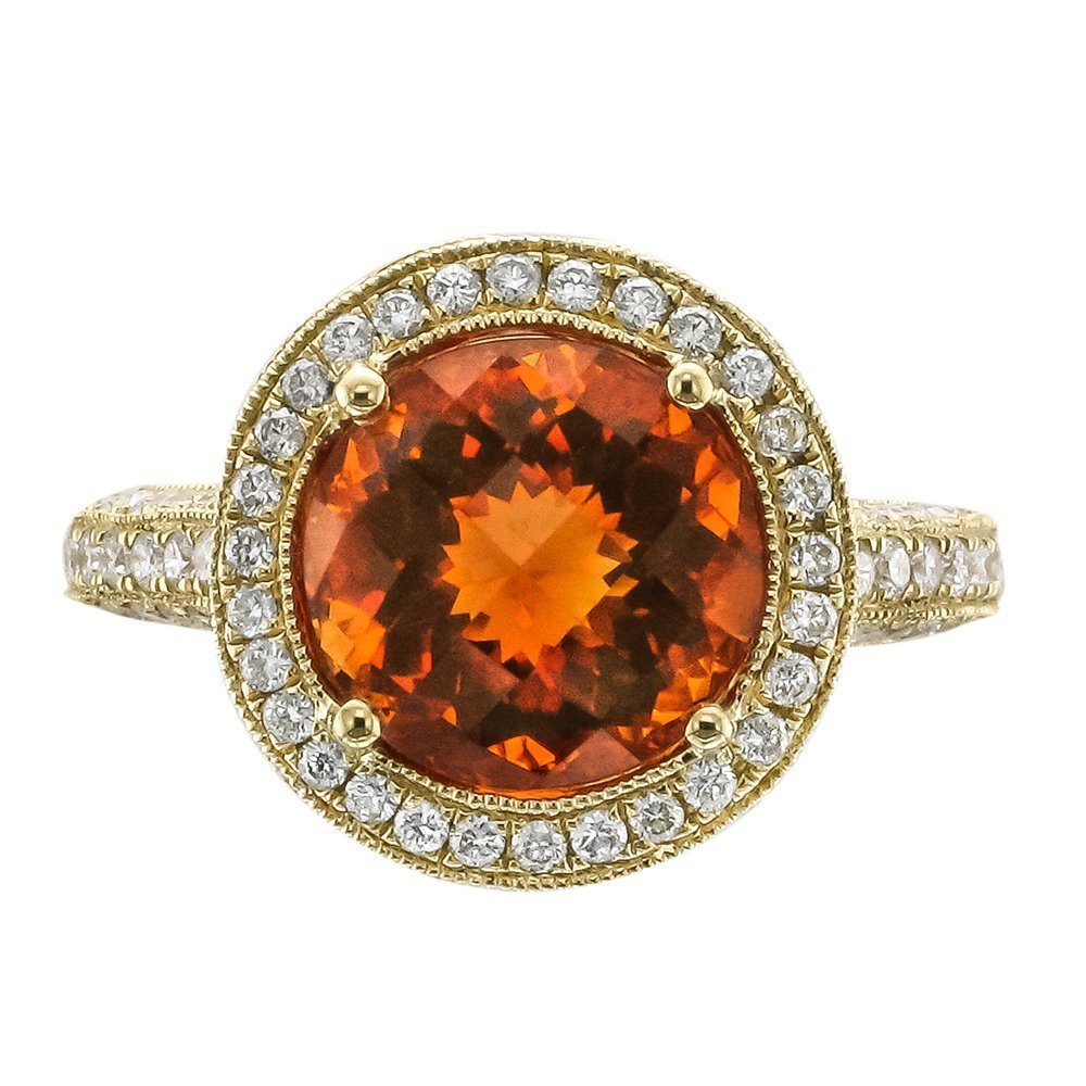 JULEVE 18KT TWO TONE GOLD 4.26 CT CITRINE AND 1.15 CTW DIAMOND RING 4,4.5,5,5.5,6,6.5,7,7.5,8,8.5,9
