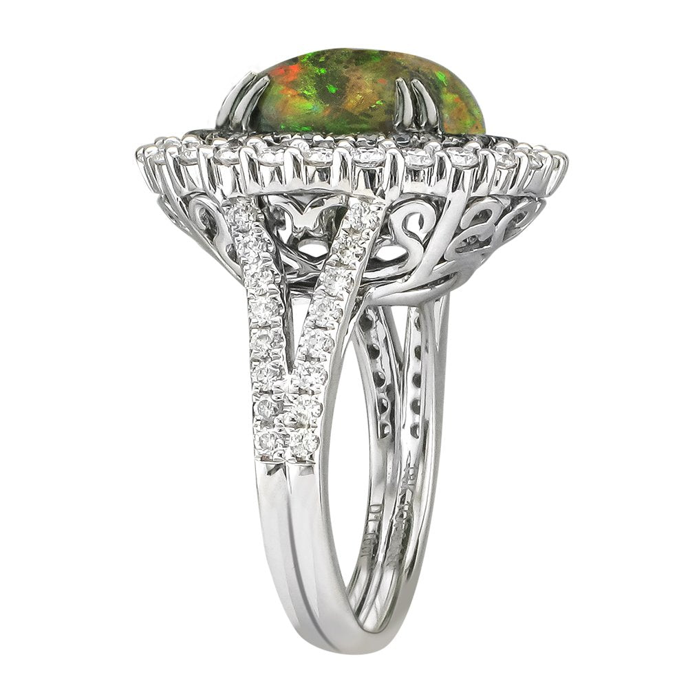 JULEVE 18KT TWO TONE CHOCOLATE OPAL WITH DIAMONDS & GARNET RING 4,4.5,5,5.5,6,6.5,7,7.5,8,8.5,9