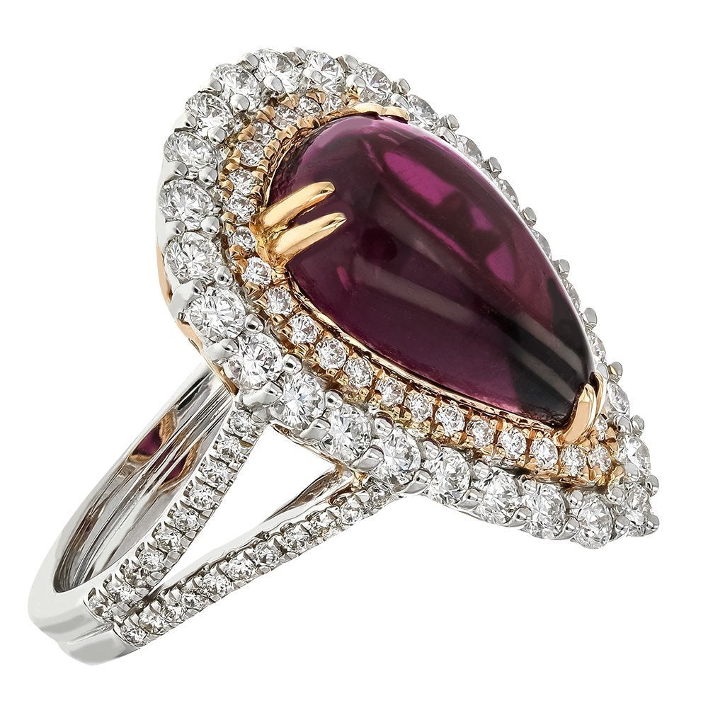 Juleve 18KT Two-Tone Gold 4.76 CT Rubellite & 1.34 CTW Diamond Ring 4,4.5,5,5.5,6,6.5,7,7.5,8,8.5,9