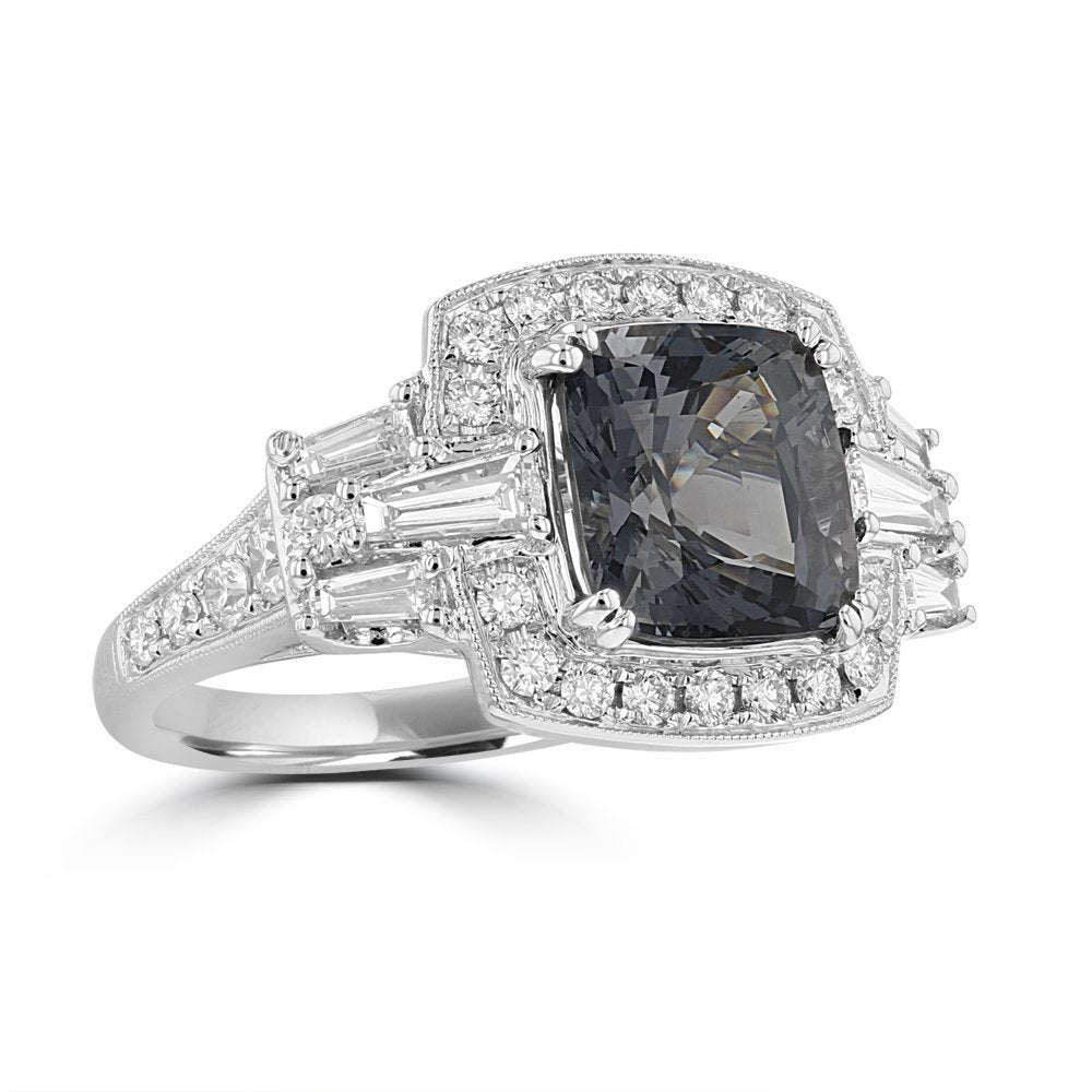 JULEVE 18KT GOLD 4.19 CT GREY SPINEL & 1.20 CTW DIAMOND HALO RING 4,4.5,5,5.5,6,6.5,7,7.5,8,8.5,9