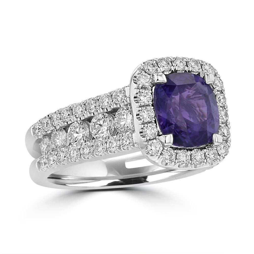 JULEVE 18KT GOLD 2.97 CT SAPPHIRE AND 1.61 CTW DIAMOND HALO RING 4,4.5,5,5.5,6,6.5,7,7.5,8,8.5,9