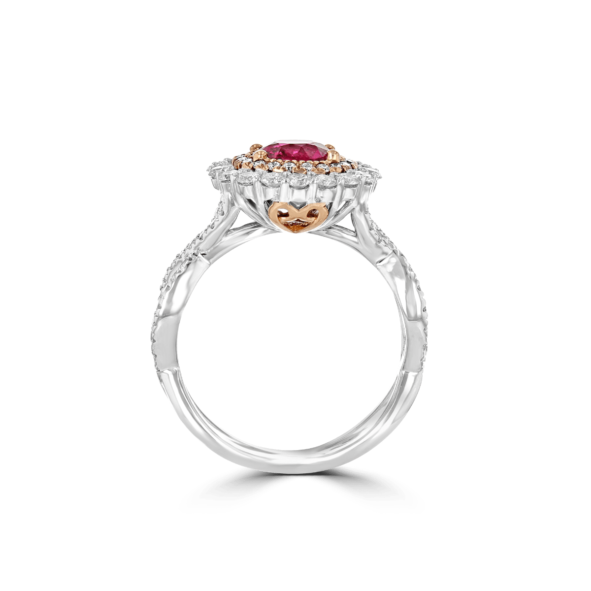 JULEVE 18KT 1.25 CT RUBY & .91 CTW DIAMOND DOUBLE HALO RING 4,4.5,5,5.5,6,6.5,7,7.5,8,8.5,9