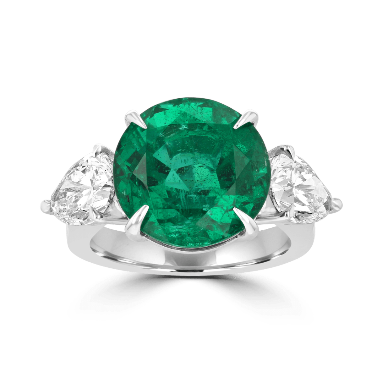 Juleve Platinum 8.55 CT Emerald & 2.42 CTW Diamond 3 Stone Ring 4,4.5,5,5.5,6,6.5,7,7.5,8,8.5,9