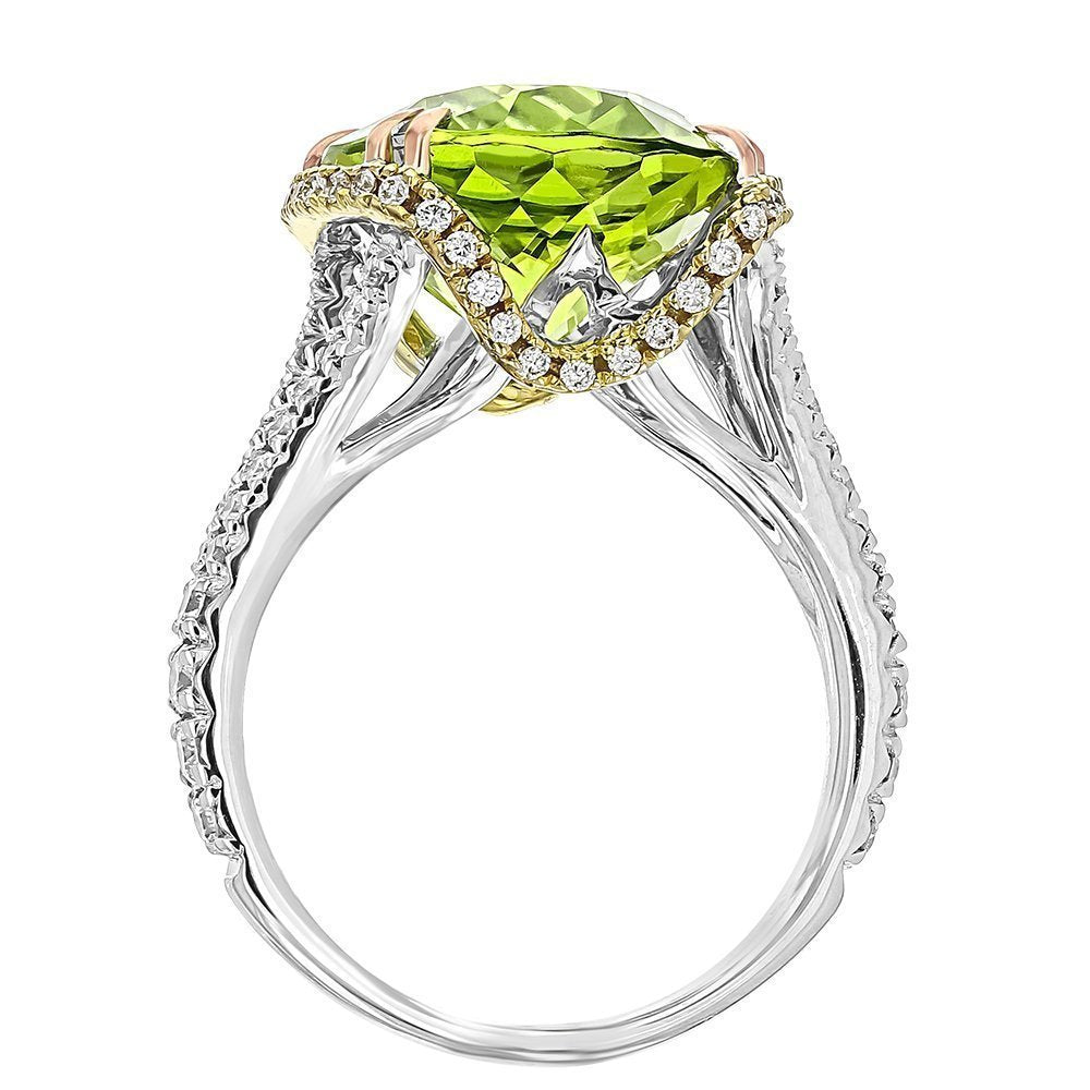 JULEVE 18KT GOLD 8.18 CT GRENN PERIDOT & 0.70 CTW DIAMOND RING 4,4.5,5,5.5,6,6.5,7,7.5,8,8.5,9