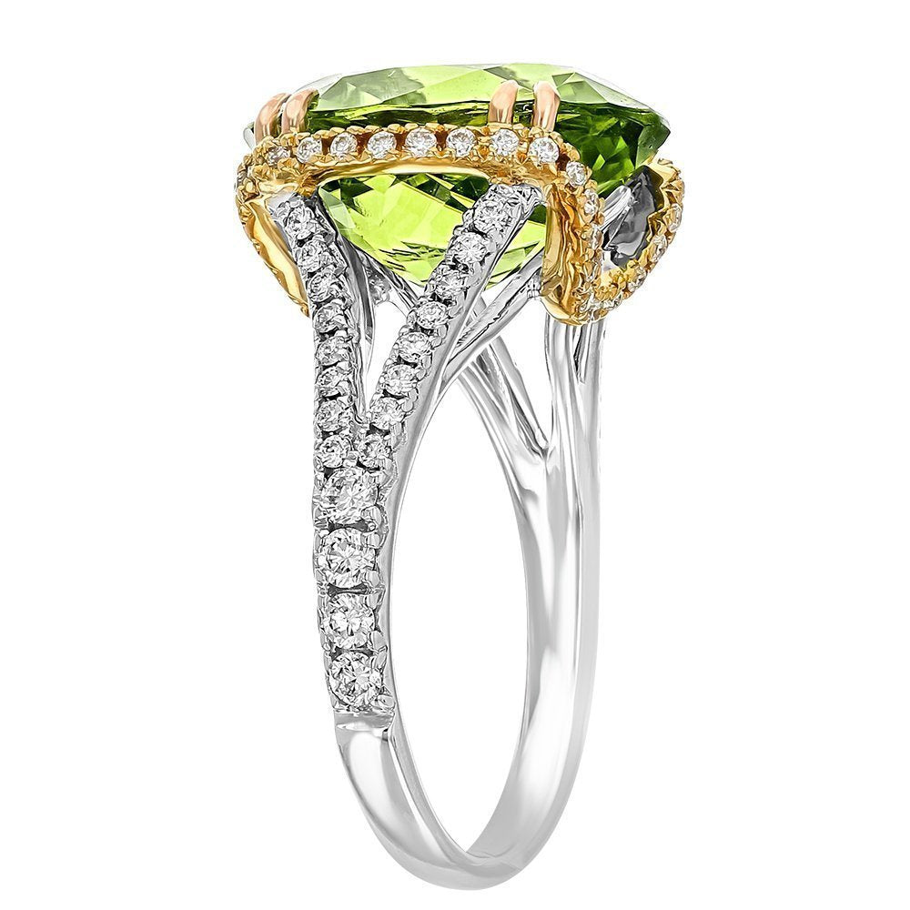 JULEVE 18KT GOLD 8.18 CT GRENN PERIDOT & 0.70 CTW DIAMOND RING 4,4.5,5,5.5,6,6.5,7,7.5,8,8.5,9