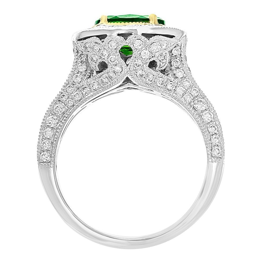 Juleve 18KT Gold 1.72 CT Chrome Diopside & 1.22 CTW Diamond Ring 4,4.5,5,5.5,6,6.5,7,7.5,8,8.5,9
