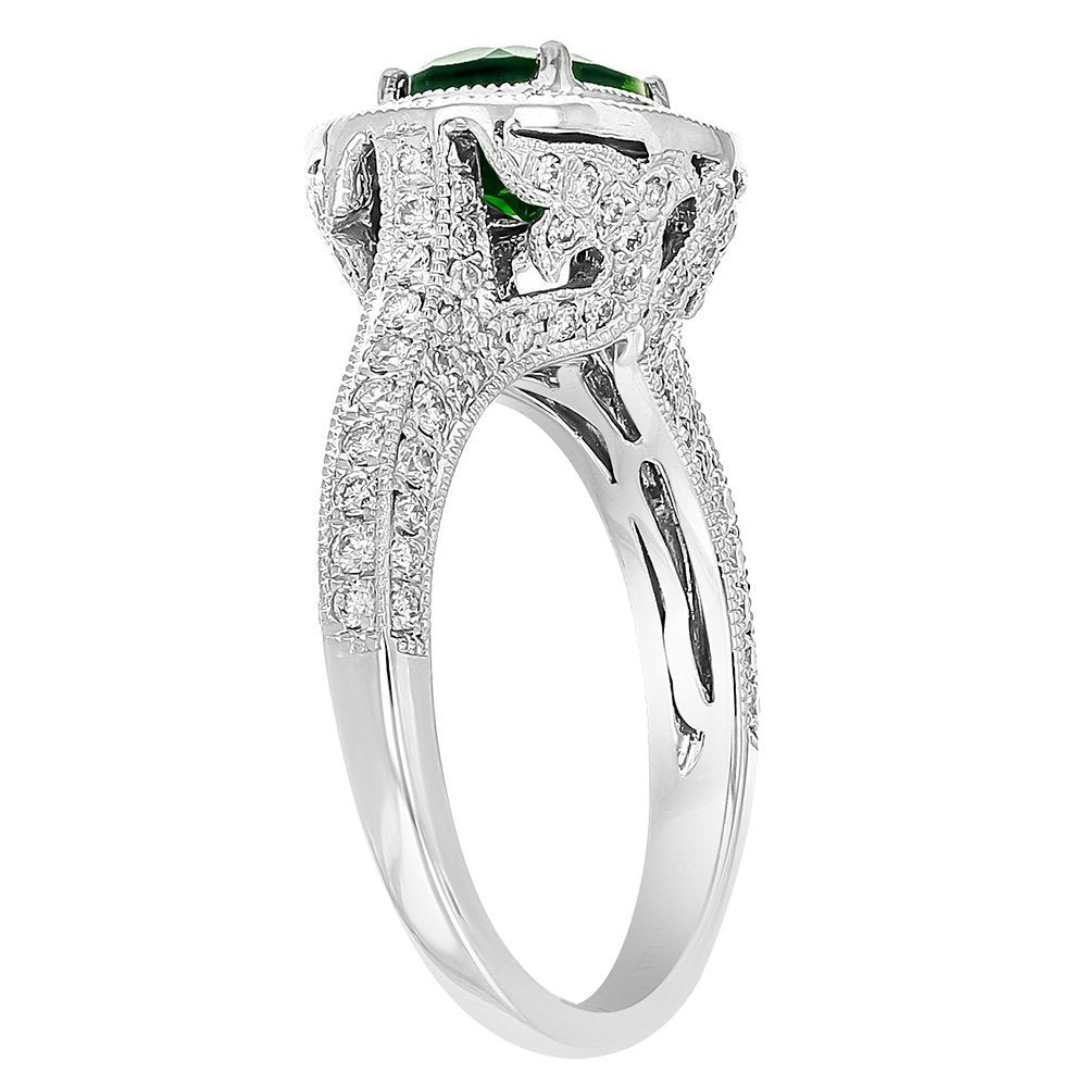 Juleve 18KT Gold 1.72 CT Chrome Diopside & 1.22 CTW Diamond Ring 4,4.5,5,5.5,6,6.5,7,7.5,8,8.5,9