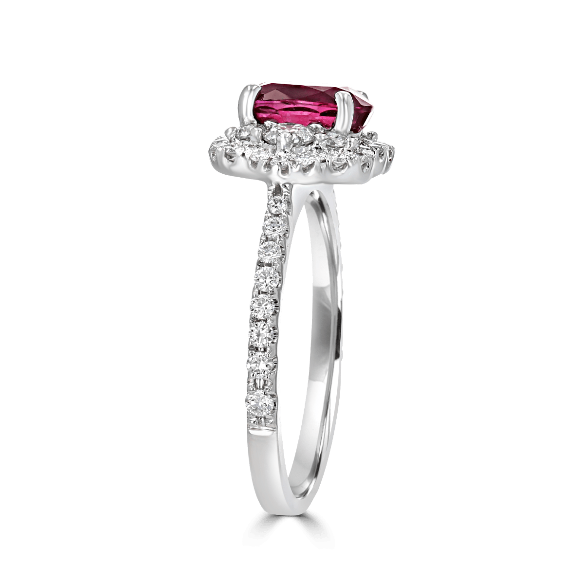 Juleve 18KT 1.60 CT Ruby & .62 CTW Diamond Scallop Cluster Halo Ring 4,4.5,5,5.5,6,6.5,7,7.5,8,8.5,9