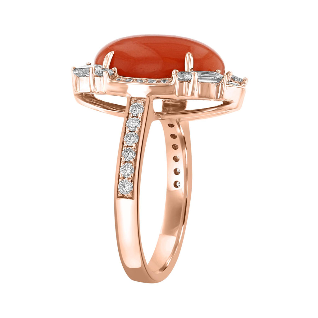Juleve 18KT 7.00 CT Coral & .75 CTW Diamond Oval Halo Ring 4,4.5,5,5.5,6,6.5,7,7.5,8,8.5,9