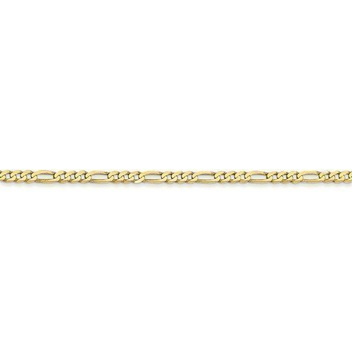 10KT Yellow Gold 2.2MM Flat Figaro Chain Necklace - 6 Lengths 16 Inch,18 Inch,20 Inch,22 Inch,24 Inch,30 Inch