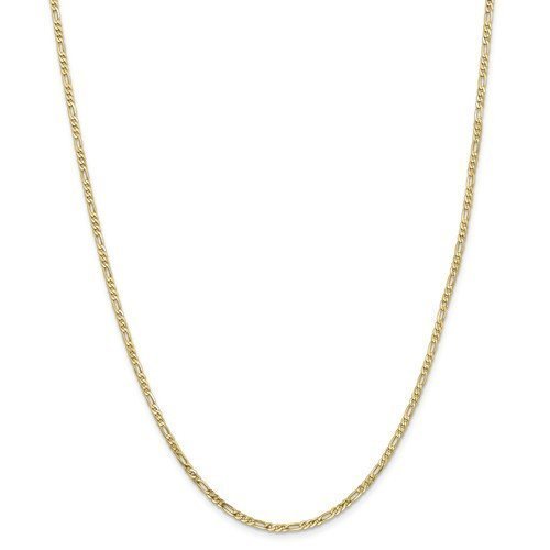 10KT Yellow Gold 2.2MM Flat Figaro Chain Necklace - 6 Lengths 16 Inch,18 Inch,20 Inch,22 Inch,24 Inch,30 Inch