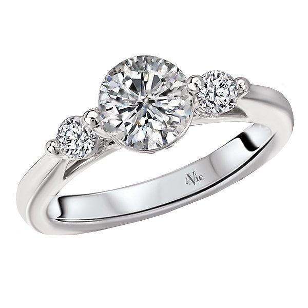 14KT White Gold 1/3 CTW Diamond Accent 3 Stone Setting For 1 CT Round 4,4.5,5,5.5,6,6.5,7,7.5,8,8.5,9