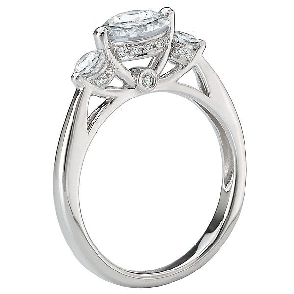 14KT White Gold 1/3 CTW Diamond Accent 3 Stone Setting For 1 CT Round 4,4.5,5,5.5,6,6.5,7,7.5,8,8.5,9