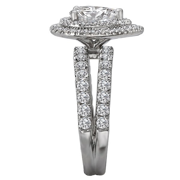 14KT White Gold 1 CTW Diamond Split Shank Double Halo Setting For 1 CT Pear 4,4.5,5,5.5,6,6.5,7,7.5,8,8.5,9