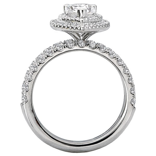 14KT White Gold 1 CTW Diamond Split Shank Double Halo Setting For 1 CT Pear 4,4.5,5,5.5,6,6.5,7,7.5,8,8.5,9